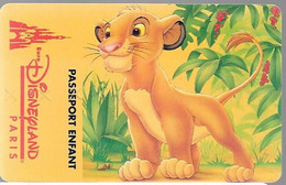 PASS-EURO-DISNEYLAND PARIS-Souligné-SIMBA-V°S069402-V° Forfait Valide Du 11/11/94 Au 14/11/94-TBE-TRES RARE - Toegangsticket Disney