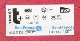 France , Ile De France Paris-   Metro' Ticket Used On 12.2.2022- Serial N° 00034723E - Europe