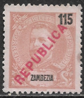 Zambezia – 1917 King Carlos Local Surcharge REPUBLICA 115 Réis Mint Stamp - Zambezië