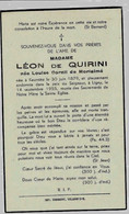 Souvenir Mortuaire CORNIL De MORIALME, Louise ((1879-1955) Ep. De QUIRINI, L. Née à KEUMIEE Morte à LIGNY - Devotieprenten