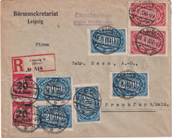 ALLEMAGNE 1923 LETTRE INFLA RECOMMANDEE DE LEIPZIG AVEC CACHET ARRIVEE FRANKFURT - Infla