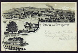 1900 Gelaufene Mondschein-Litho: Gruss Aus Bremgarten, 4 Bildrig. Nach Räfis. - Bremgarten