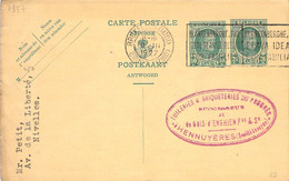 Entier Postal ( 2 Entiers Postaux Sur Meme Carte ) 1927 - 20c Et 10 C - De Nivelles à  Hennuyères - Postales [1909-34]