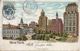 Art Card Litho Made In Germany New York City Hall And Newspaper Row Times Sun World Tribune  Used To Gujan Mestras - Other Monuments & Buildings