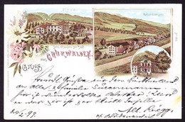 1899 Gelaufene Hotel AK: Gruss Aus Churwalden, 3 Bildrig. Hotel Und Pension Zur Post. Nach Interlaken - Churwalden