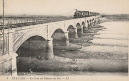 CARTE POSTALE ORIGINALE ANCIENNE : ETAPLES LE PONT DU CHEMIN DE FER TRAIN LOCOMOTIVE A VAPEUR ANIMEE PAS DE CALAIS (62) - Etaples