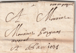 Lettre Familiale Sans Marque Postale Mention " Avec Un Paquet " Pour Gorguos Pamiers Voir Texte Et Description - 1801-1848: Precursors XIX