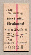 BRD - Pappfahrkarte (Reichsbahn) - -> Berlin Stastb - Stralsund    ( Schnellzug) - Europe