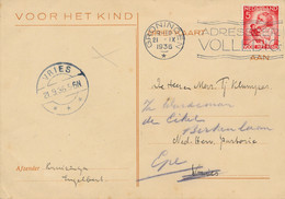 Nederland - 1936 - 5(+3)c Kind 1934, Enkelfrankering Op Kind-Kaart Van Groningen Naar Vries (en Verder Naar Epe) - Covers & Documents