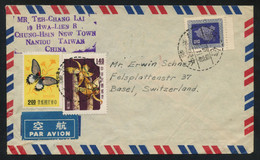 Taiwan 1950s (?) Air Mail Cover From Nantou To Switzerland, Beautiful Thematic Franking (butterflies, Insects, Flora) - Covers & Documents