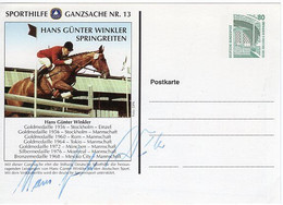 51627 - Bund - 1993 - 80Pfg SWK PGAKte "Sporthilfe Ganzsache Nr.13 / Hans Guenter Winkler" M. Autogramm, Ungebraucht - Hípica