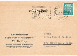 51676 - Bund - 1957 - 7Pfg Heuss I EF A DrucksKte FREIBURG - 500 JAHRE FREIBURGER UNIVERSITAET -> Offenburg - Brieven En Documenten