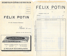 Bon De Commande Magasin Felix Potin, Paris - Publicité Chocolat Felix Potin, Meilleur Déjeuner Du Matin - 1900 – 1949