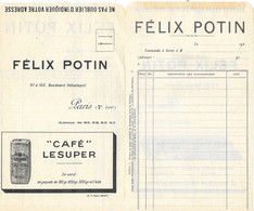 Bon De Commande Magasin Felix Potin, Paris - Publicité Café Lesuper En Paquets - 1900 – 1949