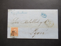 Spanien 1869 Michel Nr.90 EF Blauer Stempel PD Und K2 Espagne AMB Cette A Tar C Barcelona - Lyon - Storia Postale