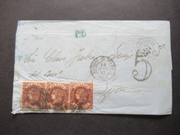 1863 Michel Nr.50 (3) MeF Blauer Stempel PD Und K2 Espagne Le Perthus AMB Barcelona - Lyon Tax Stempel 5 - Briefe U. Dokumente
