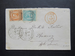 Italien 1880 König Umberto I. Nr.37 Und 39 Genova - Annecy Roter Stempel K2 Italie Annecy - Marcophilie