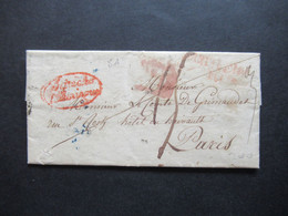 16.2.1836 Transit Roter Ovalstempel Autriche P. Huningue Und Roter L2 Nach Paris Hotel Du Hainault / 2x Stempel Ra1 J.17 - ...-1850 Préphilatélie