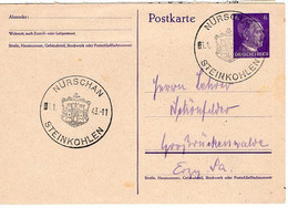 51696 - Deutsches Reich - 1943 - 6Pfg Hitler GAKte NUERSCHAN - STEINKOHLEN -> Grossrueckenwalde (rs. Klebereste) - Otros & Sin Clasificación