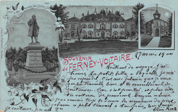 01-FERNEY-VOLTAIRE- SOUVENIR MULTIVUES ( CARTE SUR PAPIER BLEU ) - Ferney-Voltaire
