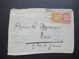 Schweiz 1873 Michel Nr.24 Und Nr.30 MiF Geneve - Paris Briefvorderseite / VS Blauer K2 Suisse Belgarde - Storia Postale