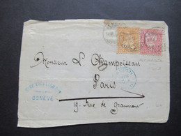 Schweiz 1873 Michel Nr.24 Und Nr.30 MiF Geneve - Paris Briefvorderseite / VS Blauer K2 Suisse Belgarde - Brieven En Documenten