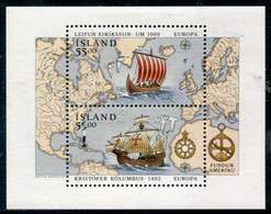 ICELAND 1992 Europa: Discovery Of America Block  MNH / **.  Michel Block 13 - Unused Stamps