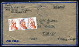 Nicaragua Jorge Navarro 1987 Airmail Cover Used To Turkey, Mi 2672 Agrarian Reform, Cow And Pasture, Agriculture, Cattle - Nicaragua
