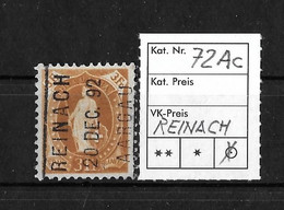 1892 HEIMAT AARGAU → Stehende Helvetia, Weisses Papier, Kontrollzeichen Form A,  REINACH Fahrpoststempel   ►SBK-72Ac◄ - Usados