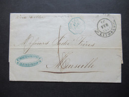 Italien 16.2.1855 Livorno - Marseille Schiffspost Voie E Mer Blauer Stempel Tosc.1. S. E. Marseille Faltbrief Mit Inhalt - Toscane