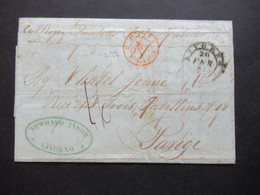 Italien 20.2.1848 Livorno - Paris Schiffspost ?! Roter Stempel Tosc. Marseille 2 Taxvermerk 16 Faltbrief Mit Inhalt - ...-1850 Voorfilatelie