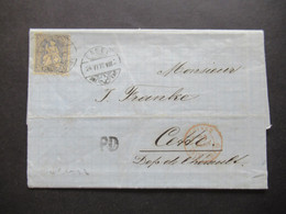 Schweiz 1873 Sitzende Helvetia Nr.33 EF PD Brief Basel - Cette Roter Stempel  Suisse BELF AMB Faltbrief Mit Inhalt - Cartas & Documentos