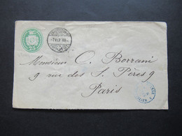 Schweiz 1876 Ganzsache Tübli Stempel Chaux De Fonds Nach Paris Blauer Stempel K1 Suisse 3 Pontarlier - Interi Postali