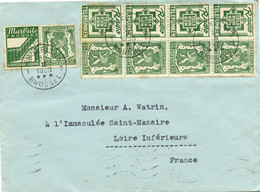 BELGIQUE - COB 425 35C VERT AVEC BANDE PUBLICITAIRE X5 SUR LETTRE POUR LA FRANCE, 1938 - Covers & Documents