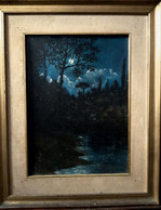 "Notturno - Landscape Night" Olio Oil - Huile (anni '20?) Cornice Gold - Huiles