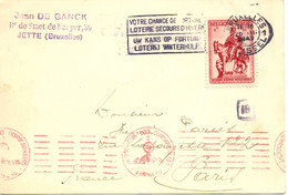 BELGIQUE - COB 587 1F ROUGE SECOURS D'HIVER SEUL SUR CARTE POSTALE POUR LA FRANCE, 1942 - Brieven En Documenten
