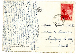 BELGIQUE - COB 452 1F CARMIN REINE ASTRID SEUL SUR CARTE POSTALE POUR LA FRANCE - Otros & Sin Clasificación