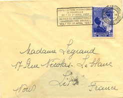 BELGIQUE - COB 453 1F75 BLEU REINE ASTRID SEUL SUR LETTRE POUR LA FRANCE, 1937 - Cartas & Documentos