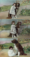 Fantaisie Chien Et Fillette Saint Bernard 3 CARTES 1909 Circulée - Cani