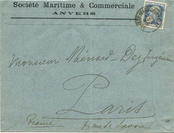 BELGIQUE - COB 76 25C GROSSE BARBE PERFORE S M SUR LETTRE A EN-TETE SOCIETE MARITIME & COMMERCIALE POUR LA FRANCE, 1910 - Sonstige & Ohne Zuordnung