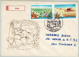 Rumänien / Romana 1989, Brief Einschreiben Ziua Recoltei Aradi - Timisoara, Aepfel / Apples, Getreide / Cereals - Agriculture