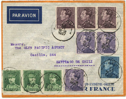 BELGIQUE - COB 323X3 5F VERT ALBERT 1ER  + 430+431X3+434X3 LEOPOLD III SUR LETTRE PAR AVION POUR LE CHILI, 1937 - Cartas & Documentos