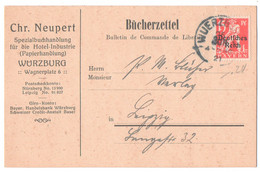 Postkarte, Würzburg, Bücherzettel,"Chr. Neupert",Spezialbuchhandlung, Gel. 1922, Nach Leipzig - Covers & Documents