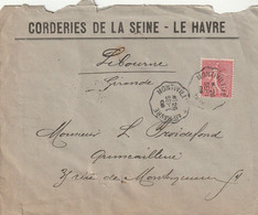 76-T.P N°129 Sur Lettre Corderies De La Seine Le Havre Cachet Montivillers Au Havre>Libourne 1906 - Briefe U. Dokumente