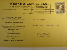 1955 Kaart Van WERKHUIZEN G. PAS Mechelen - Gefr. 1.20 Fr - Fornuizen Ketels, Etc. - Covers & Documents