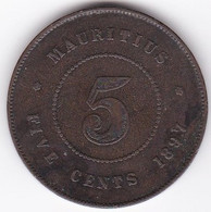 Ile Maurice , 5 Cents 1897 , Victoria, En Bronze, KM# 9 - Mauritius