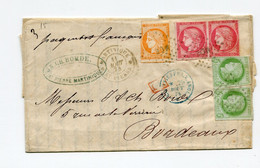 !!! LETTRE DE ST PIERRE - MARTINIQUE POUR BORDEAUX DE 1874 PAR VOIE FRANCAISE. TARIF A 2,10F, BELLE COMBINAISON - Cérès