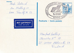 Germany 1988 Airmail Postal Stationery Card; Football Fussball Calcio Soccer: UEFA EURO; Frankfurt: Italy - Spain - Eurocopa (UEFA)