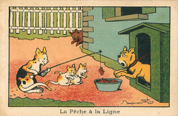 Benjamin RABIER - ILLUSTRATEUR -  LA PÊCHE à La LIGNE - CHATS & CHIEN -IMAGE CHROMO ANCIEN (7 X 10,5 Cm) - TRES BON ETAT - Rabier, B.