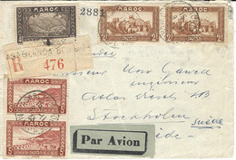 1933- Enveloppe De Casablanca Par Avion Pour La Suède - SUPER  Affranchissement - - Briefe U. Dokumente